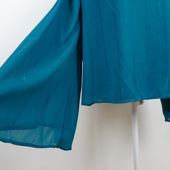 Jessica Simpson Bell Sleeve Top Women's Plus Size 1X Teal Blue Lined Boho Loose - Picture 9 of 14